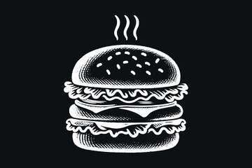 Chalk drawn burger on black background