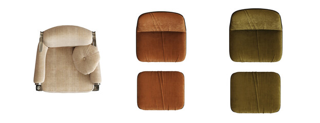 armchair isolated on white background, interior furniture, 3D illustration, cg render