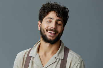 Fototapeta premium Man adult smile portrait attractive young isolated white face background hair guy happy person