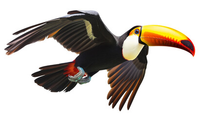 Naklejka premium Flying toucan bird isolated on a white background