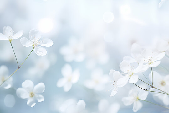 Fototapeta White flower garden comes with blurred white flower background.