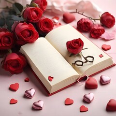 red rose and box on wooden background