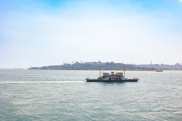 A ferryboat and cityscape of Istanbul.