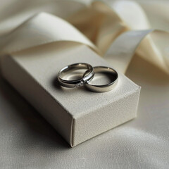 白色婚礼纸板上的结婚戒指，人工智能技术
