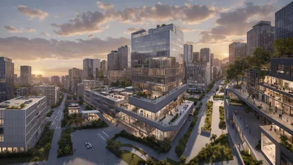 Fotobehang Modern city, dense building complex, eco-city © Wang