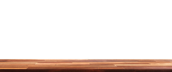 Empty wooden table  front view on a white background - obrazy, fototapety, plakaty