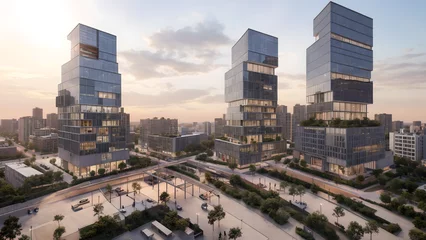 Foto op Canvas Modern city, dense building complex, eco-city © Wang