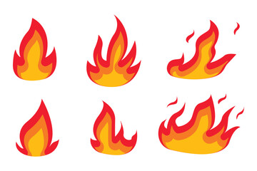 Flame and fire cartoon hand drawn in flat design for icon and element