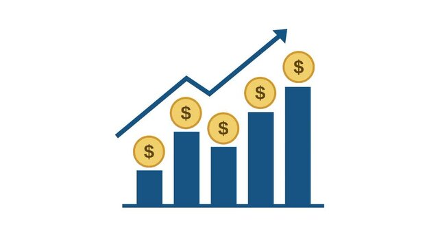 green screen background and normal mode, Graphic animation with rising arrows and coins, illustration of business growth and economic improvement