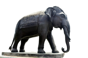 Copper cast bronze elephant on white background with clipping path. Elephant stucco.