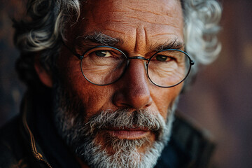 Attractive adult man with beard portrait looking at camera