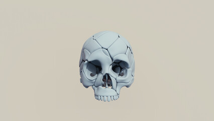 Blue putty human skull sculpture synthetic rubber tack death head Halloween 3d illustration render digital rendering