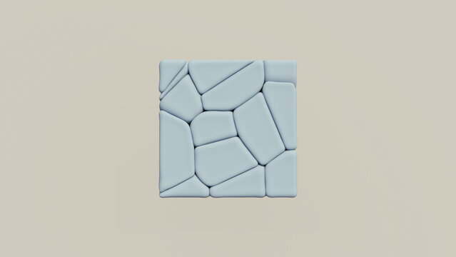 Blue cube synthetic rubber fragments soft rounded putty tack block square 3d illustration render digital rendering
