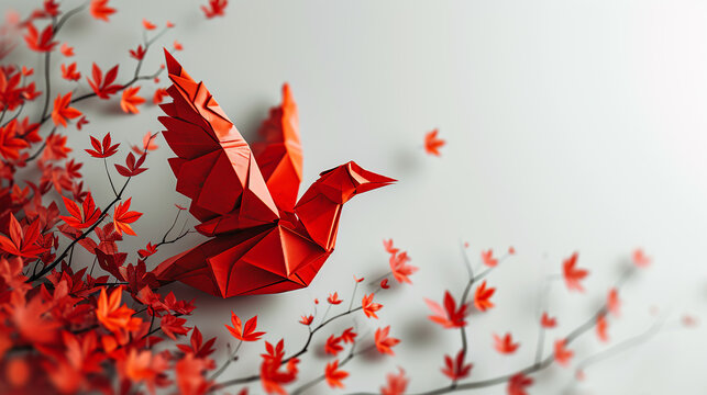 Bird-shaped origami photography concept with a minimalist style. Using light from one direction as lighting.