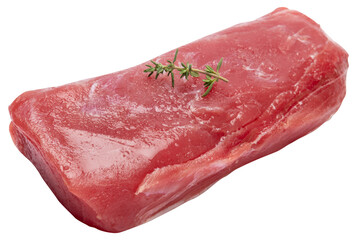 Fresh tuna Fish steak on a wooden cutting serving board isolated