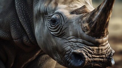 portrait of a rhinoceros. a charging rhino in a cloud of smoke. AI Generative - obrazy, fototapety, plakaty