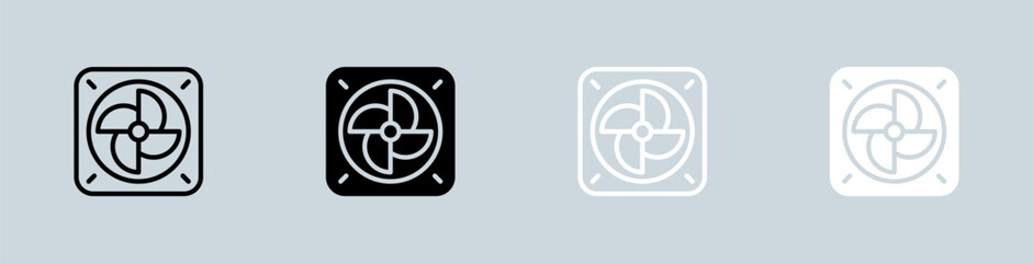 Fan cooler icon set in black and white. Cooling system signs vector illustration.