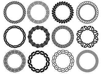 Simple Celtic circular frame, black. Celtic braid circular frame vector ornament on a white background. black Illustration in various themes. - obrazy, fototapety, plakaty