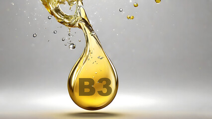 Embark on a visual journey through this high-speed photographic marvel, a suspended golden droplet resembling a liquid sunbeam. As surface tension elegantly showcases the droplet's form Vitamin B3