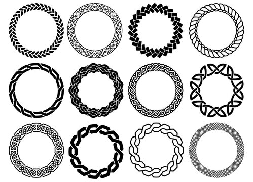 Simple Celtic circular frame, black. Celtic braid circular frame vector ornament on a white background. black Illustration in various themes.