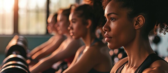 Diverse women working out with weights in a gym. - Powered by Adobe