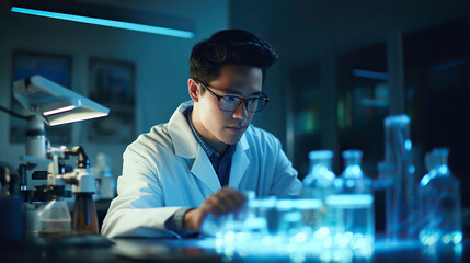 Scientist working in the lab with a environment - obrazy, fototapety, plakaty
