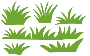 Green grass, vector set for drawing pictures in flat style. Natural material for collecting screensavers.