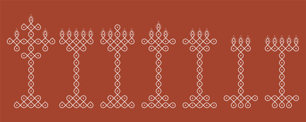 Indian Traditional and Cultural deepam pulli Kolam design vector, set of editable home decor patterns background.