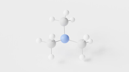 trimethylamine molecule 3d, molecular structure, ball and stick model, structural chemical formula trimethylated derivative ammonia
