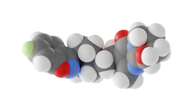 paliperidone molecule, atypical antipsychotic, molecular structure, isolated 3d model van der Waals