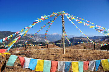 Prayer flag with mountain