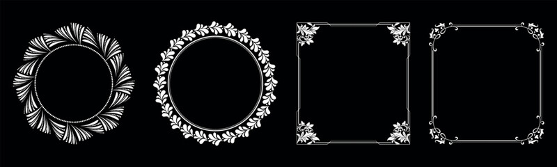 Set of decorative frames Elegant vector element for design in Eastern style, place for text. Floral black and white borders. Lace illustration for invitations and greeting cards.