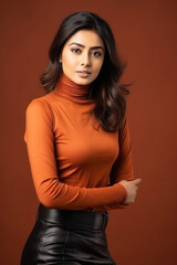 Naklejka premium Young woman wearing turtleneck sweater.