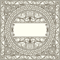 Decorative ornate retro monochrome blank card template