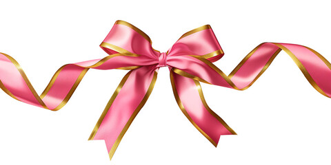 Elegant Wavy Pink Ribbon with Golden Edges. Psd transparent