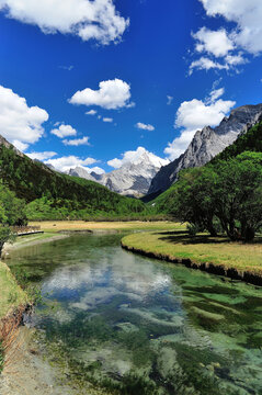 Tibet snow mountain with river