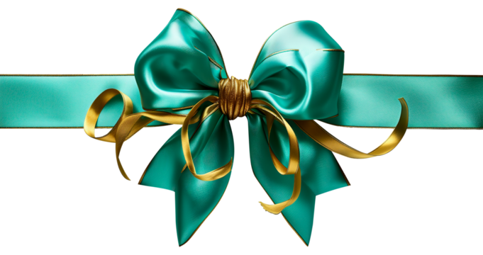 Luxurious Green and Gold Ribbon with Ribbons. Transparent PSD format