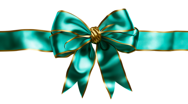 A green ribbon with golden edges. Graphic resource. Transparent PSD format