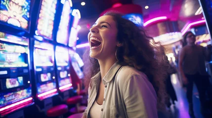 Foto op Canvas woman playing slot machines at the casino. gambling addiction © ProstoSvet
