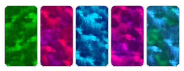 Set of colored web backgrounds for phone screen with abstract substance texture. Vertical format, multiple smoke colors