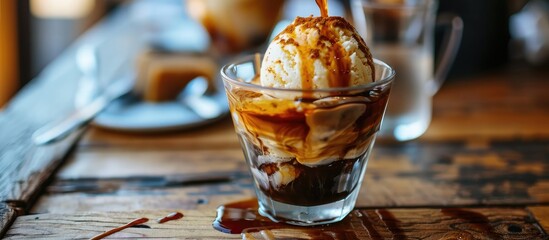 Affogato is an Italian dessert made by pouring hot espresso over a scoop of gelato in a cup.