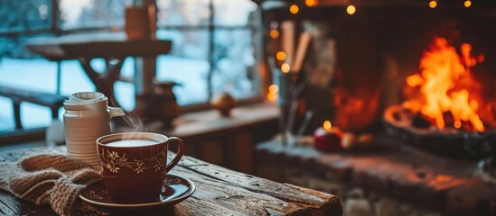 Hot drink by cozy fireplace - Powered by Adobe