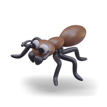 Funny realistic ant, top view. Insect in children style. Vector character with many legs. Color template for online games, books, development resources