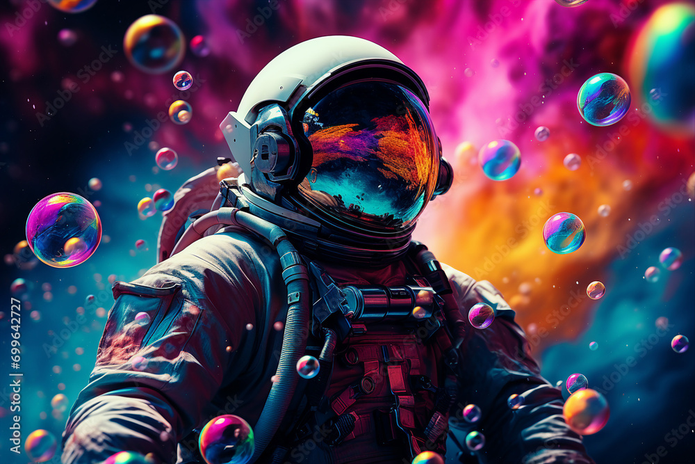 Canvas Prints generative ai picture of astronaut spaceman woman do space walk working space station in outer space