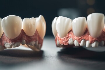 A comparison of healthy teeth and teeth with gum disease. Generative AI - obrazy, fototapety, plakaty