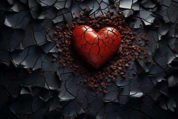 Generative AI image of a shattered heart concept - obrazy, fototapety, plakaty