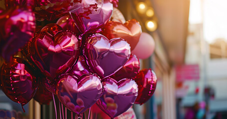 Valentine's Day balloons outside a card store, inviting love