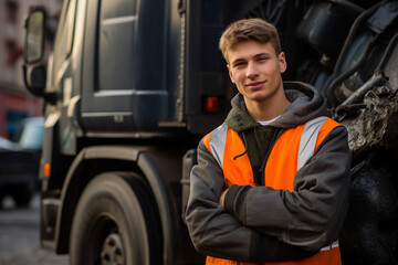 Generative AI picture of dustman who keeps streets clean and takes away trash city service