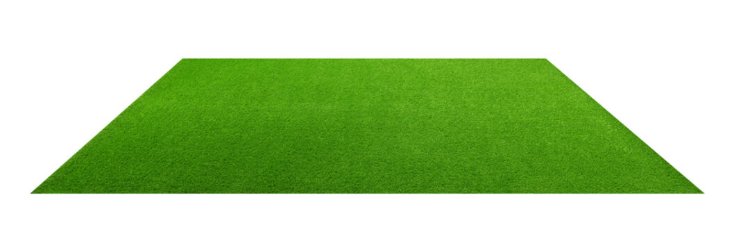 Green artificial grass carpet isolated on white