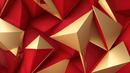 Red and gold 3d triangles background